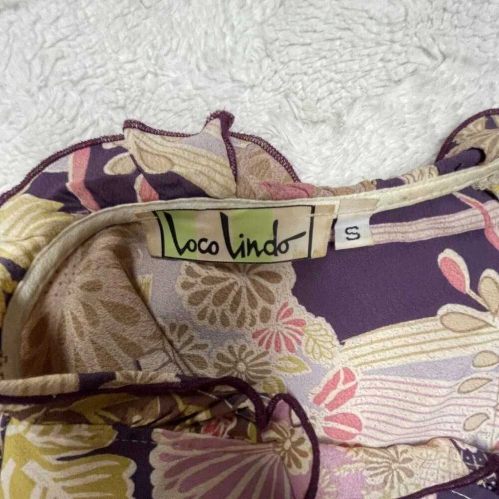 Vintage Loco Lindo Women's Small Ruffle Neck Popover Top Flared Sleeve Blouse - Picture 3 of 10